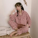 ハート柄 長袖 可愛い ルームウェア パジャマ 春 韓国 オルチャン ピンク Macaron