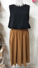 ウエストゴム切替えワンピース ノースリーブ 夏ワンピース 大人カジュアル はなまるマーケット