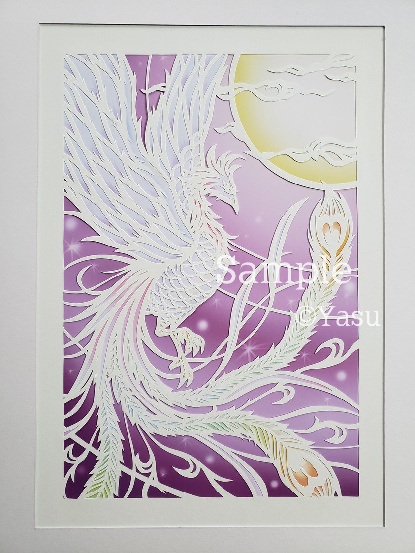 切り絵作品 月と鳳凰 切り絵販売 Oborozuki