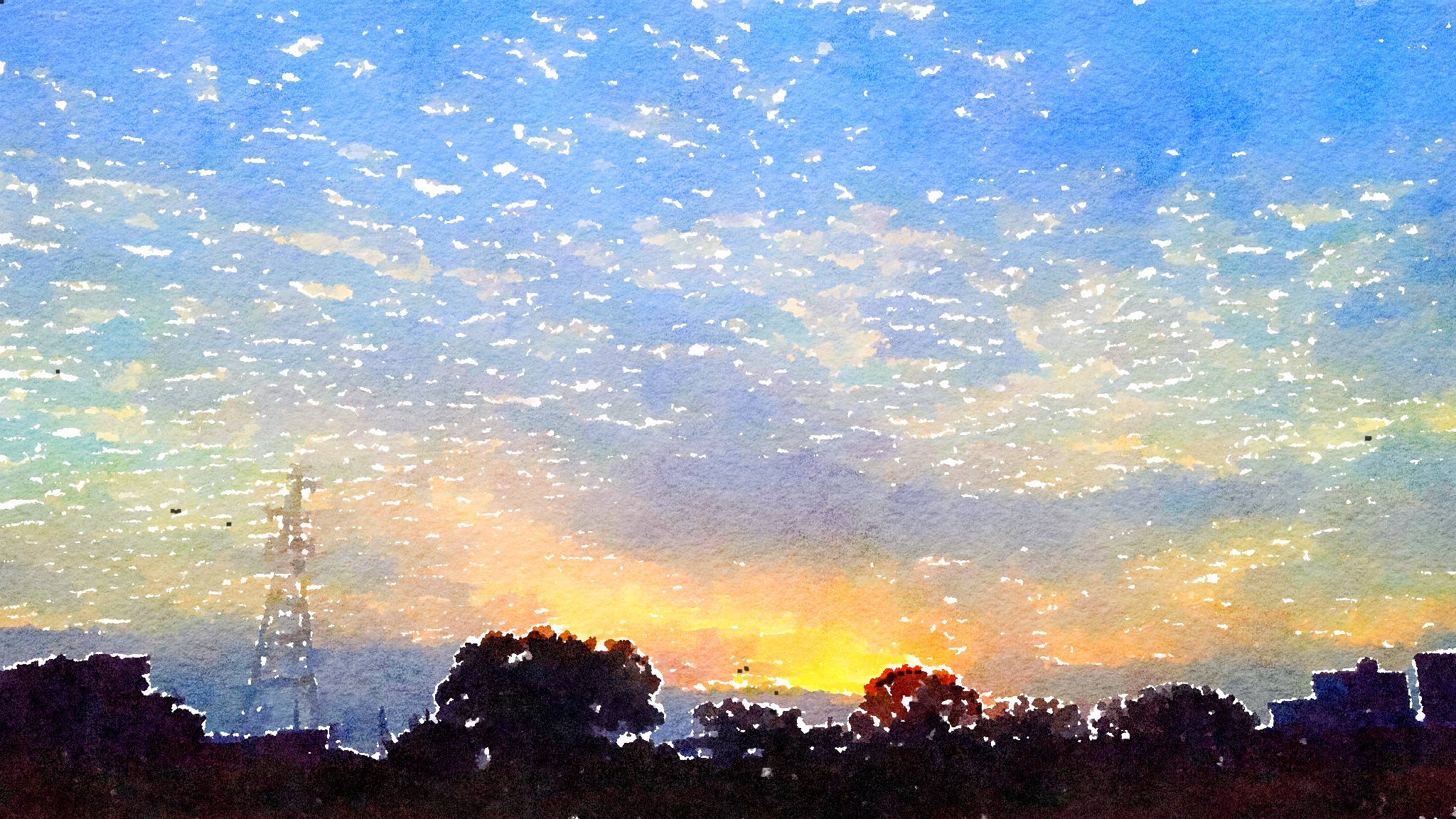 作品例 夕焼け 写真の水彩画加工からキャンパス印刷まで 水彩アート工房