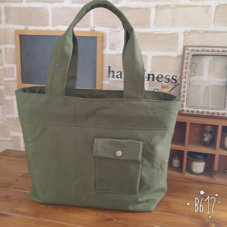 カーキのファスナー付きトート ハーフリネンと帆布トートバッグ Natyure1