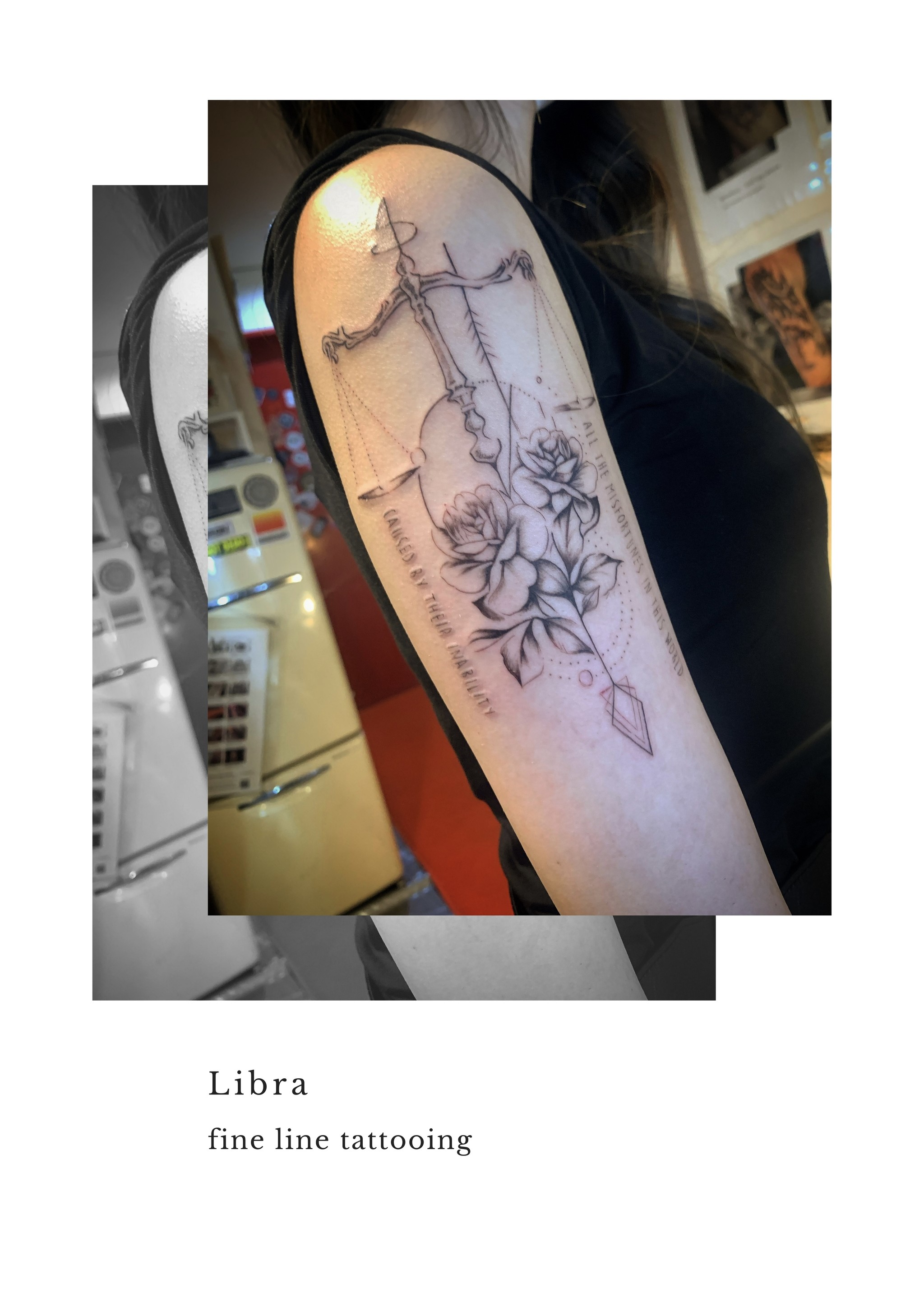 天秤座 花 女の子 ガールズ 細い線のタトゥー 東京渋谷タトゥースタジオ 刺青師 渋谷伊彫 Loyal Tattoo Tokyo ロイヤルタトゥースタジオ 渋谷伊彫 東京 アメ村大阪