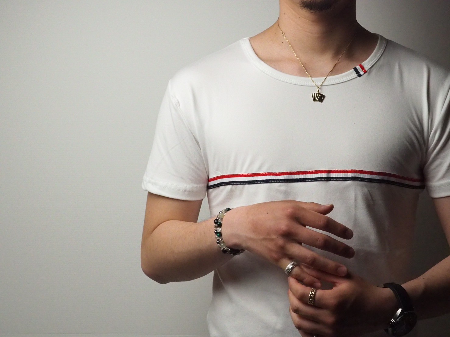 生地が気持ちイイ トリコロールラインtシャツ Famess メンズアパレル ジュエリー