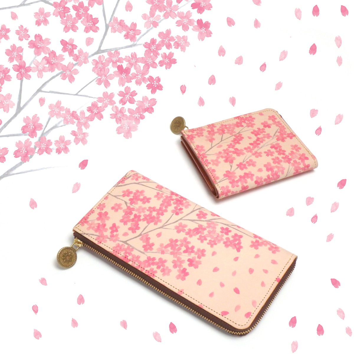 桜咲くお財布 アートな革小物 heli ヘリクリサム Base店 桜咲くお財布 アートな革小物 heli ヘリクリサム Base店
