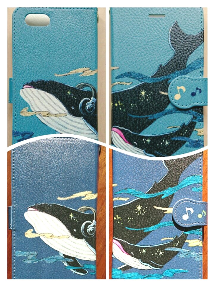 くじらの親子の手帳型スマホカバー Atomic オリジナルイラストで製作 スマホケース エコバッグ レターセットetc