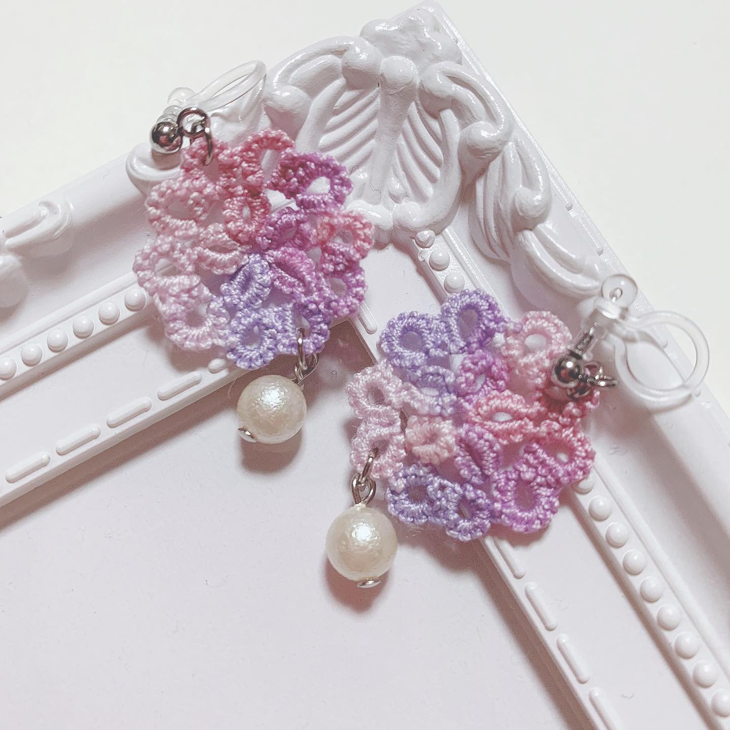 タティングレース 紫陽花 あじさい ピアス イヤリング Mioahandmade
