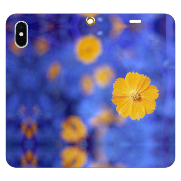Stamp 深いブルーにワンポイントの花が映える 大人なイメージの手帳型スマホケース Art Moment