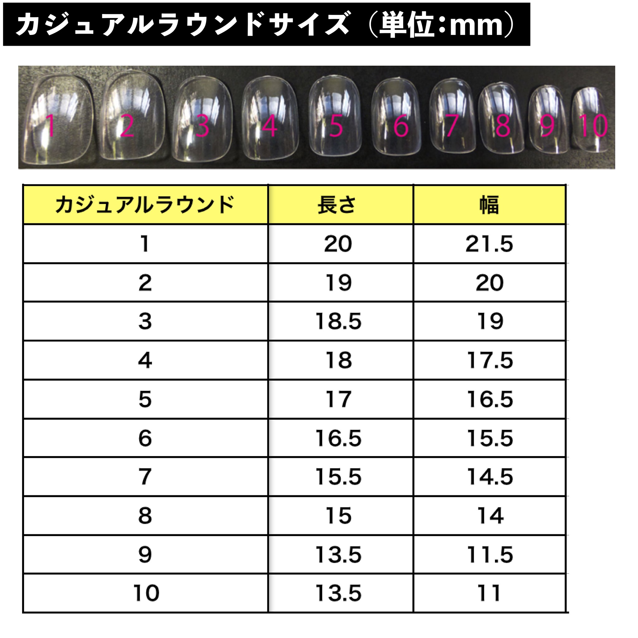 カジュアルラウンドサイズ表