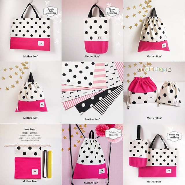 水玉 ピンクのレッスンバッグシリーズ まとや