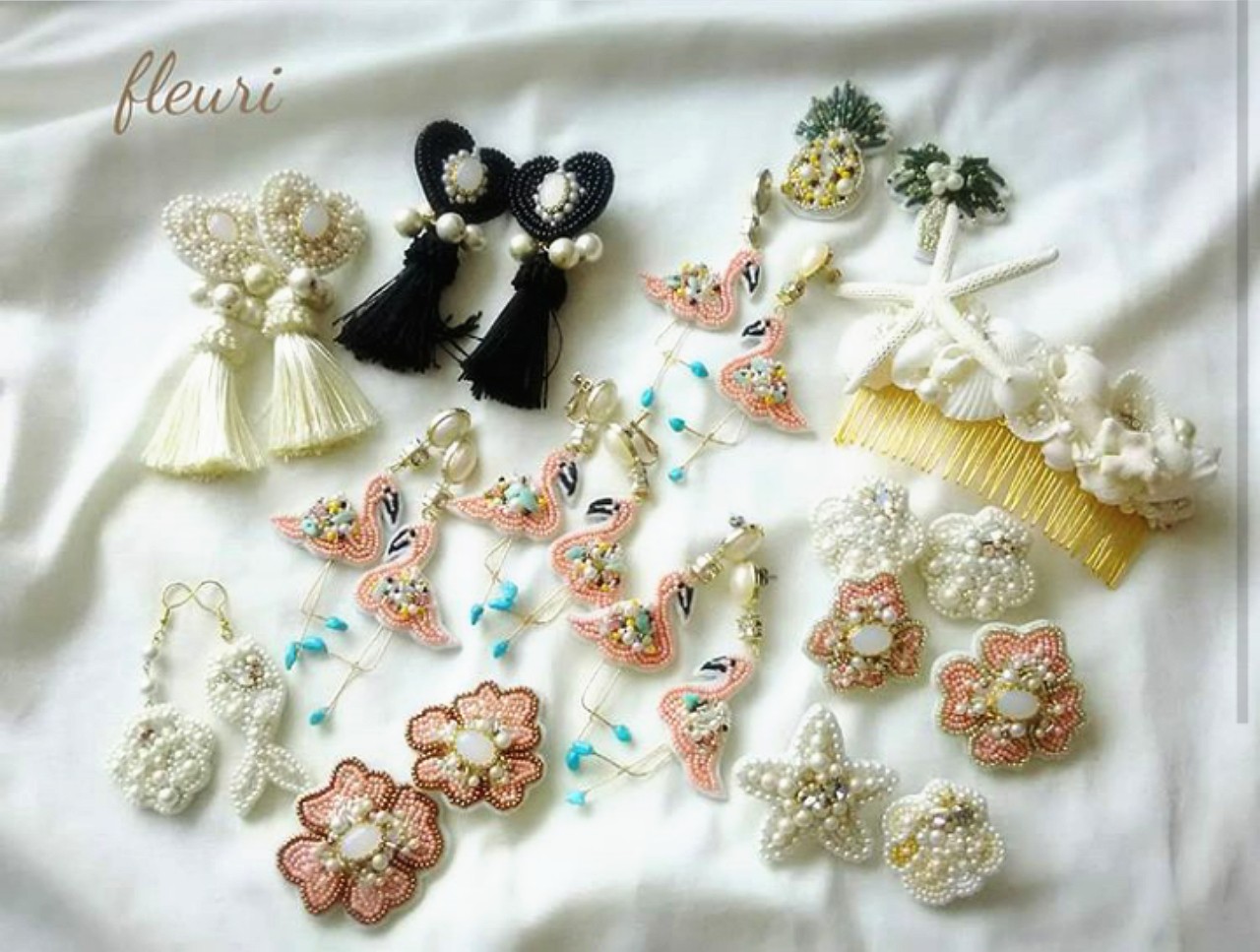 発送まで2 3週間ビーズ刺繍アクセサリー Fleuri