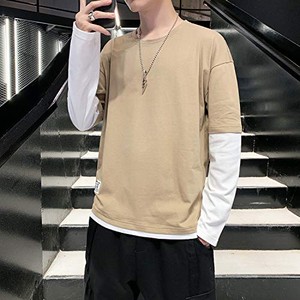 Jpcs Tシャツ メンズ 長袖 秋服 メンズ ながそでtシャツ 綿100 トップス 重ね着風 ロングtシャツ 無地 カットソー カジュアル おしゃれ ロンt 秋 冬 春 Az Japan Classic Store