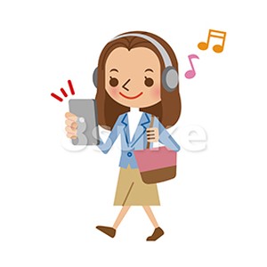 イラスト素材 スマートフォンで音楽を聴きながら歩く若い女性 ベクター Jpg 8sukeの人物イラスト屋 かわいいベクター素材のダウンロード販売
