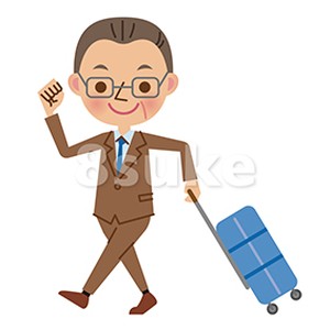 イラスト素材 スーツケースを引いて歩く中年のビジネスマン ベクター Jpg 8sukeの人物イラスト屋 かわいいベクター素材のダウンロード販売