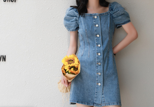 デニム ワンピース 夏 カジュアル ミニワンピ かわいい ロンt ボタン 韓国 507 Sweetly