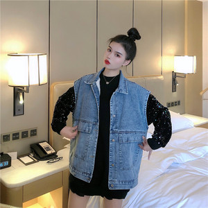 ノースリーブデニムベスト ジャケット アウター トレンド 秋冬 A W コーデ オーバーサイズ ニット合わせ レディース メンズライク カジュアル Macaron