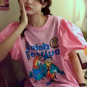 パフスリーブ レトロイラストtシャツ ２type Aj 90 Yangjali