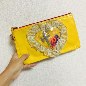 ハートのヒラヒラおもちゃポーチ(イエロー)