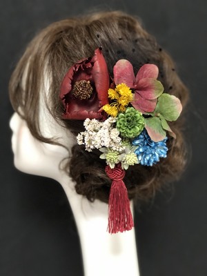 パームフラワードットレース髪飾り コサージュ 成人式 結婚式 振袖 ヘアアクセサリー Cocorofleur