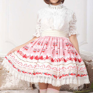 ロリィタプリントピンクストロベリーハイウエストスカート Black Lotus