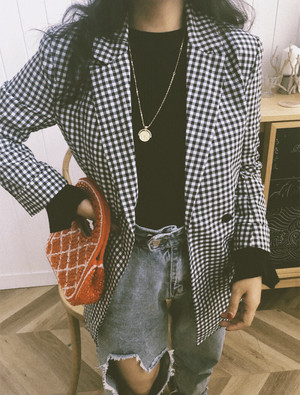 レトロ フレンチ チェック スーツ ジャケット キレイめ カジュアル ワイルド 大人可愛い 秋 冬 レディース ファッション Sheratan アラサーol 通勤 女子会ファッション専門店