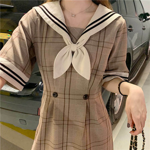 セーラー服 制服 コスプレワンピース かわいい チェック 半袖 オルチャン 夏 デザイン Sweetly