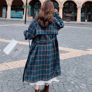 在庫限りッ アウトレット イギリス風 チェックコート キルト おしゃれ レトロ トレンチコート ロング丈 青 秋 冬 チェック柄 ダブル タータンチェック トレンチ ア 正規店仕入れの Syber Technology Com