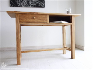 チーク総無垢材 デスク1dr 机 パソコンデスク 学校机 作業台 手作り ナチュラル 木製 什器 無垢 銘木家具 真鍮取っ手 W110cm 送料無料 Valuestore