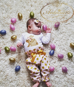 Kids Baby Happy Easter イースター うさちゃん 赤ちゃん ロンパース セットアップ 3点セット 格安 かわいい ベビー服 かわいい Antoinette