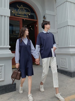 襟付き ブラウス ワンピース 0774 カップル ペアルック リンクコーデ カジュアル お揃い デート フォーマル 夫婦 親子 カップルのリンク コーデ専門店 Pair Cele ペアセレ