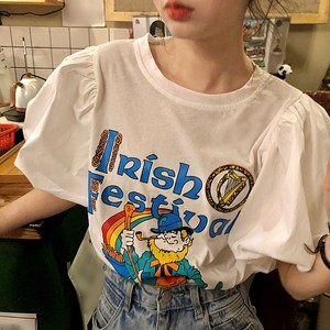 パフスリーブ レトロイラストtシャツ ２type Aj 90 Yangjali