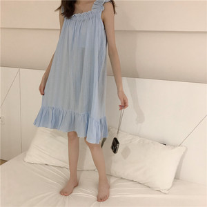 フリルデザインフレアワンピース ミニワンピース 膝丈 ルームウェア ルームワンピ 部屋着 パジャマ 可愛い フェミニン ふんわり お揃い レディース S M L Xl 2色 Macaron