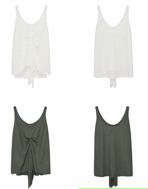 ロングタンクトップ レディース ノースリーブシャツ タンクトップ ラウンドネック リボン 春夏 トップス M176 Bonheur Femme ボヌール ファム