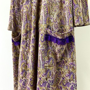 70年代 ヴィンテージ 花柄 ペーズリー 総柄 ジャガード レース襟 7分袖 Aライン ロングワンピース レディースl相当 古着 ベージュ パープル ビンテージ Talonジップ ワンピース Al2109 Cave 古着屋 公式 古着通販サイト