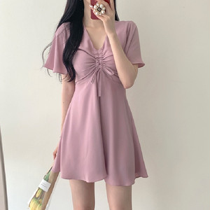 ワンピース 無地 膝上 人気上昇中 文芸風 女性らしい スウィート ピンク ブルー S M L Ll Dresszone ワンピース 無地 膝上 人気上昇中 文芸風 女性らしい スウィート ピンク ブルー S M L Ll Dresszone