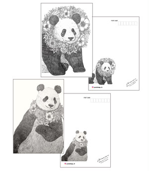 New パンダのポストカード 9枚セット 木登りリーリーのステッカー3枚のセット Christal Art クリスタルアート