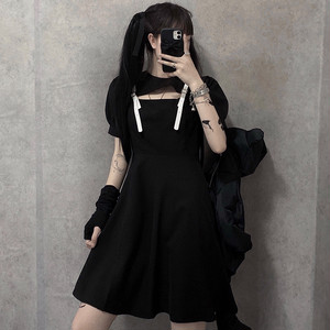 都谷シリーズ ワンピース ファション かっこいい 原宿風 ブラック 黒い S M L ショート丈 着痩せ Elegant 都谷シリーズ ワンピース ファション かっこいい 原宿風 ブラック 黒い S M L ショート丈 着痩せ Elegant
