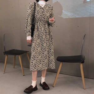 レトロヒョウ柄vネックワンピース 韓国ファッション通販 Nosweat