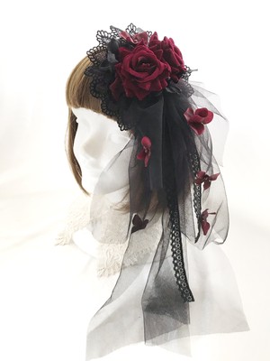 ヘッドドレス&コサージュ(BK×RD)