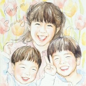 優しい似顔絵 3名 シンプルな木製フレーム入り 送料無料 似顔絵専門店 Nigaoe Ironao ニガオエ イロナオ