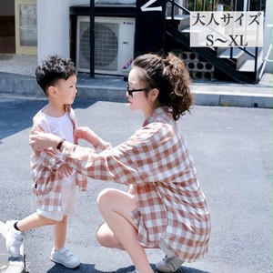 親子ペア カジュアル チェック 柄 シャツ 春 夏 服 親子 コーデ ママ ファッション 子供 キッズ サイズ 男の子 女の子 おしゃれ 韓国 公園 前開き 羽織り ボタン ダウン Pl 0029 Orurea Berry オルレアベリー