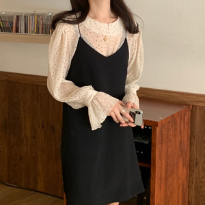 ドットシフォンブラウスキャミワンピセットtm0518 Tiam