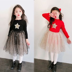 キッズ ワンピース ドレス 星柄 チュール ニット スパンコール メッシュ ラウンドネック 韓国 Mme5132 Dress Bird