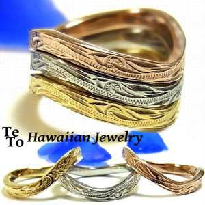 【HawaiianJewelry / ハワイアンジュエリー】 ステンレスリング/指輪 プリメリア カレイキニ スクロール
