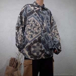 韓国メンズファッション レトロ 総柄 長袖 オシャレ ゆったり シャツトップス オーバーサイズ 送料無料 韓国メンズ服 流行プチプラ韓国 メンズファッション新作通販 Buy The World
