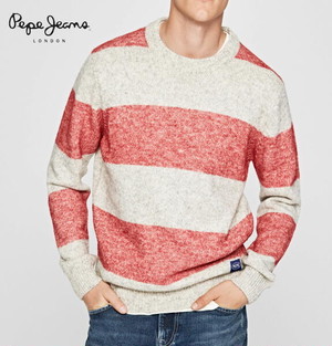 ペペジーンズ ニット セーター クルーネック ボーダー メンズ トップス Pepe Jeans London Teo Marble Striped Sweater Grey Marl 正規取扱店 Bees High