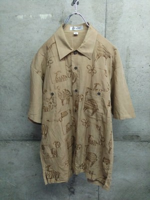 90s LAGACHE/ラガチェ　デザインシャツ　４６　刺繍　日本製