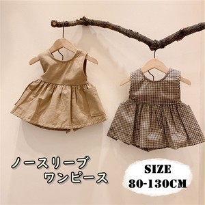 子供服 ワンピース 女の子 キッズ ベビー ジュニア ノースリーブ ドレス 子ども服 こども服 子ども 子供 秋服 春服 冬服 秋 春 冬 おでかけ かわいい おしゃれ 可愛い カジュアル シンプル 韓国子供服 韓国 韓国子ども服 ベージュ チェック コットン 80 130cm Be07l3