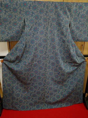 0809103 展示品 塩澤紬 青花柄 夏用 単衣仕立て 0809103 展示品 塩澤紬 青花柄 夏用 単衣仕立て