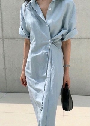 ラップシャツワンピース ピンク ホワイト スカイブルー ネイビー Hanehuku