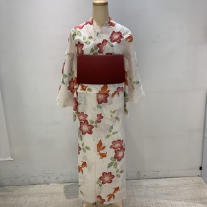 新品 浴衣 単品 フリーサイズ 生成り 赤 金魚 変わり織り Tokyo135